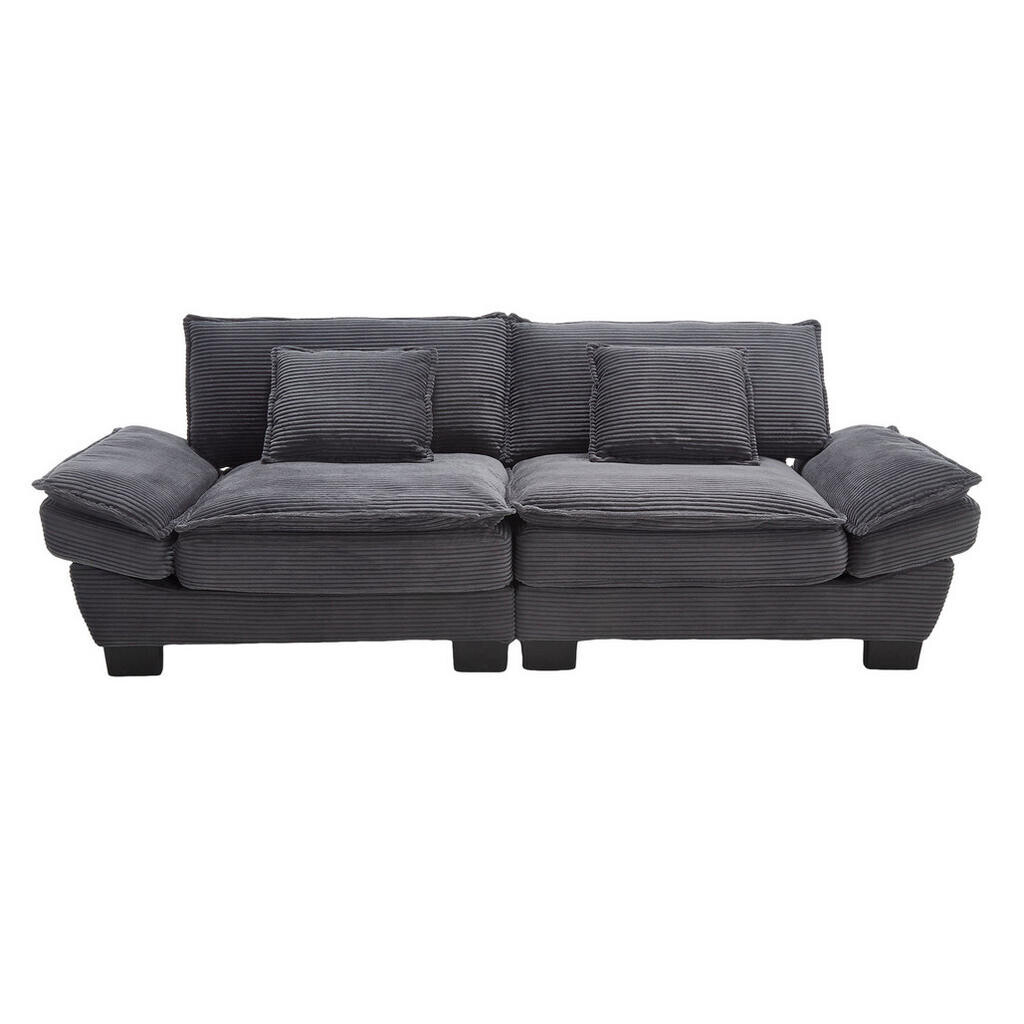 Redom SAMETOVÁ pohovka pro 2 osoby 224/81/81 cm s polštáři a hlubokým sedem, tmavě šedá