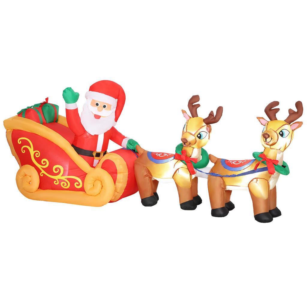 Outsunny 240 cm nafukovací Santa Claus na saních se 2 sobími LED světly