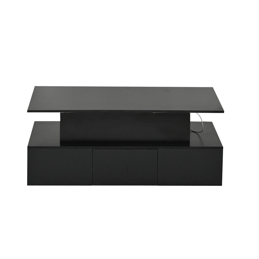 OKWISH KONFERENČNÍ stolek 100/50/40 cm černý z MDF s LED, výklopnou deskou a úložným prostorem
