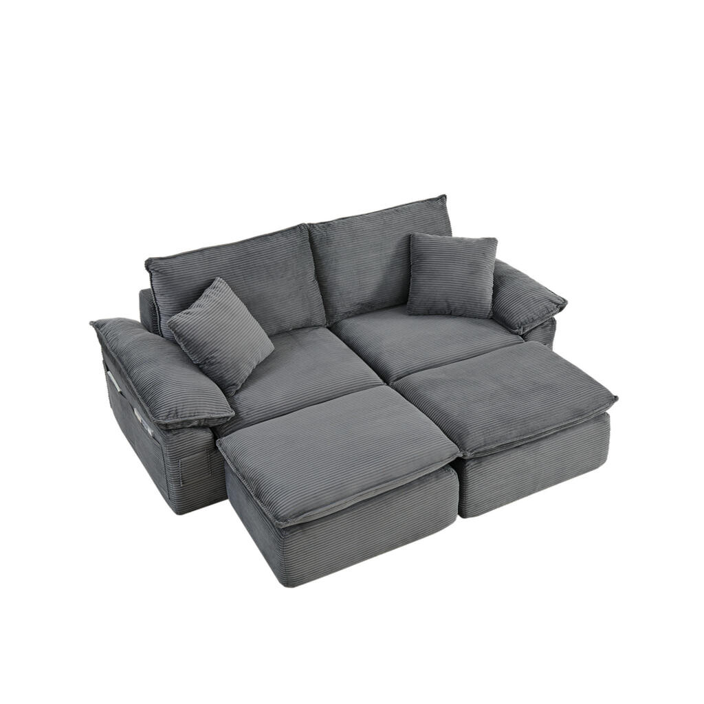 Modfu DVOUMÍSTNÁ podlahová pohovka z látky světle 206x156x65 cm šedá bez montáže s úložnými kapsami