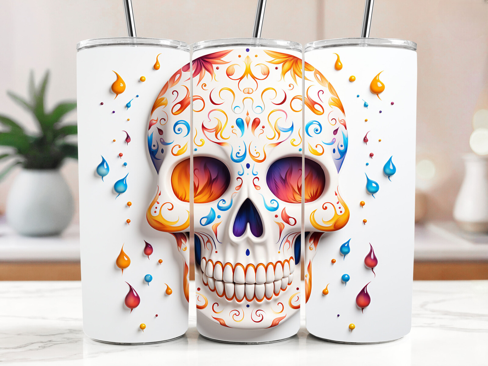 Cestovní termokelímek s brčkem 590 ml – Mexická lebka Santa Muerte 21