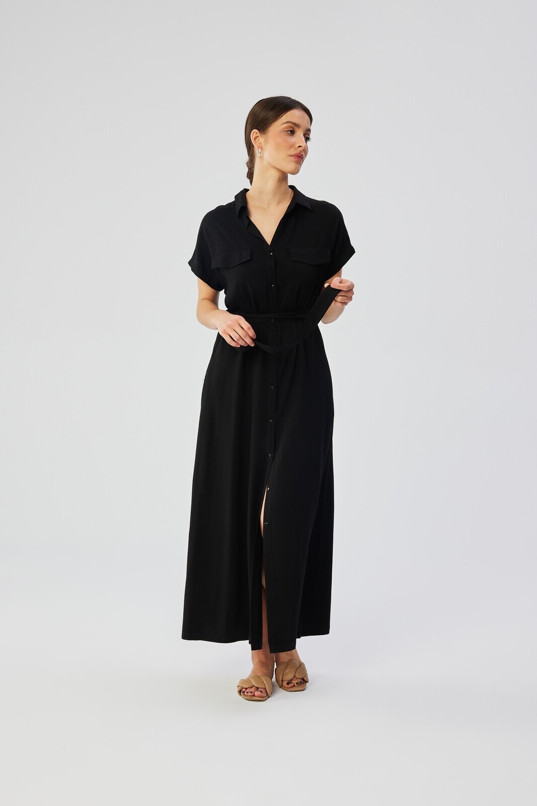 Stylove Woman's Viscose maxi shirt dress - black