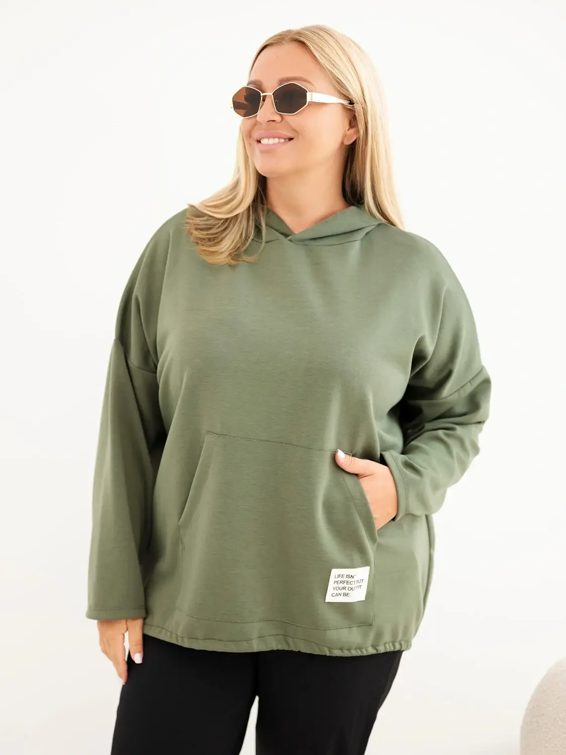 Plus Size mikina s kapsou klokánek khaki