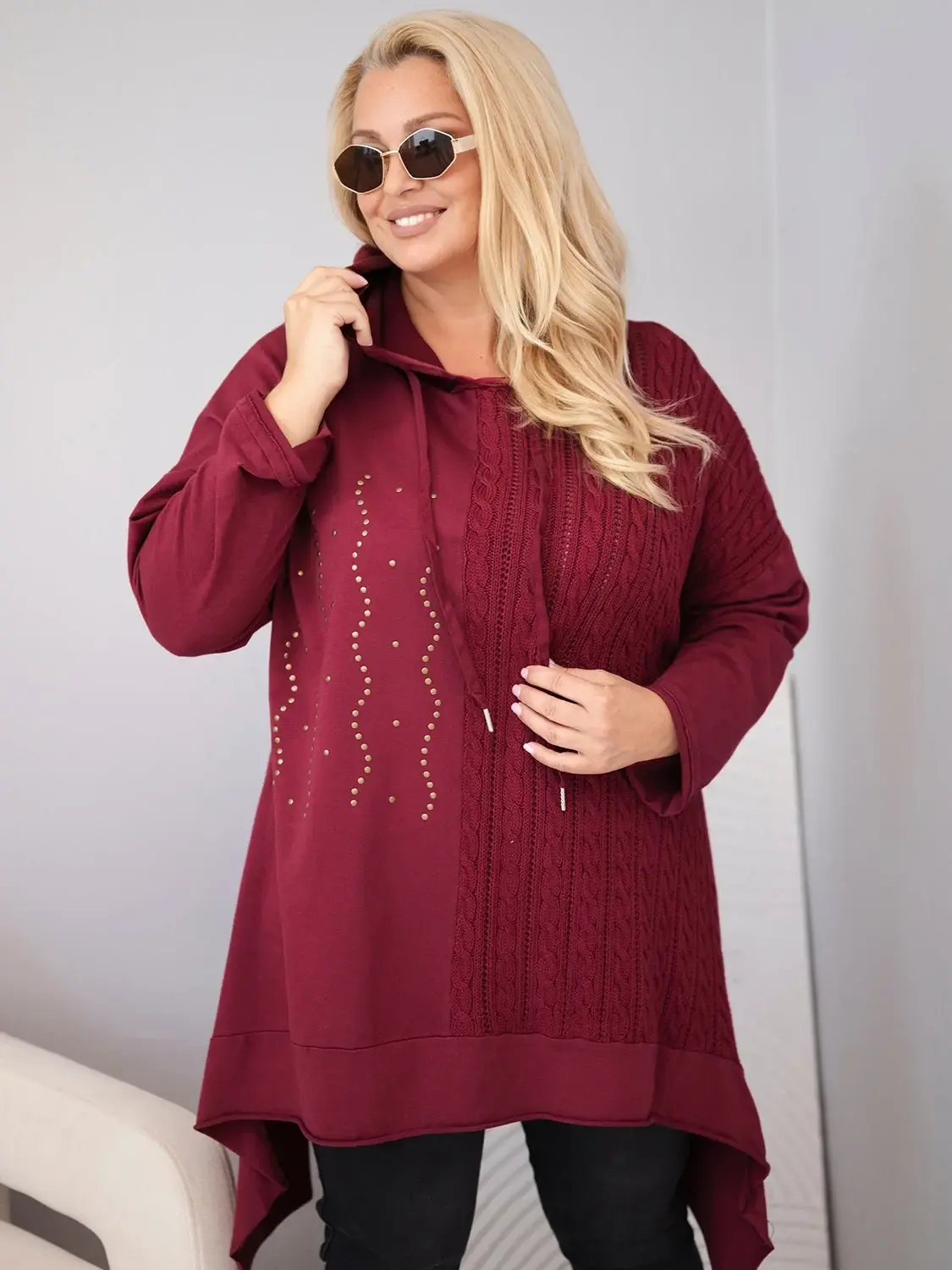 Kesi Włoski bordó mikina Plus Size s kapucí
