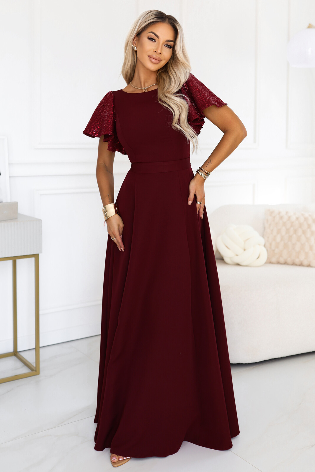 Elegantní maxi šaty Mirella s flitrovými rukávy
