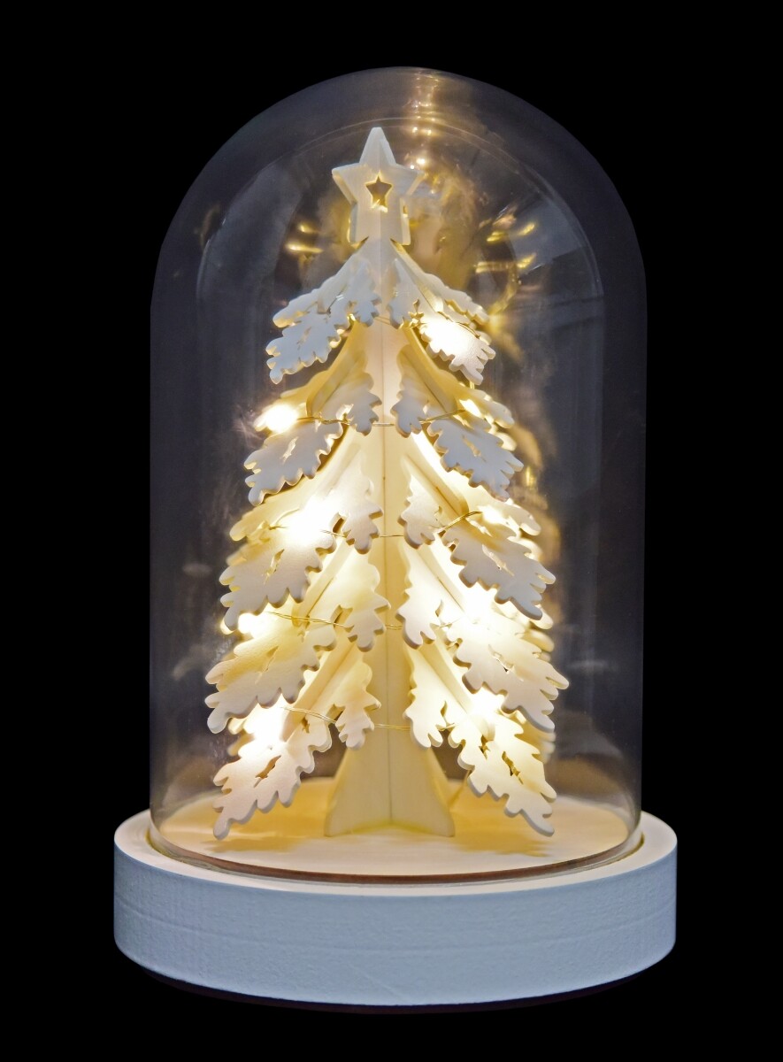 STROMEK VE SKLENĚNÉM ŠTURCU | LED dekorace | dřevo & sklo | výška 27 cm