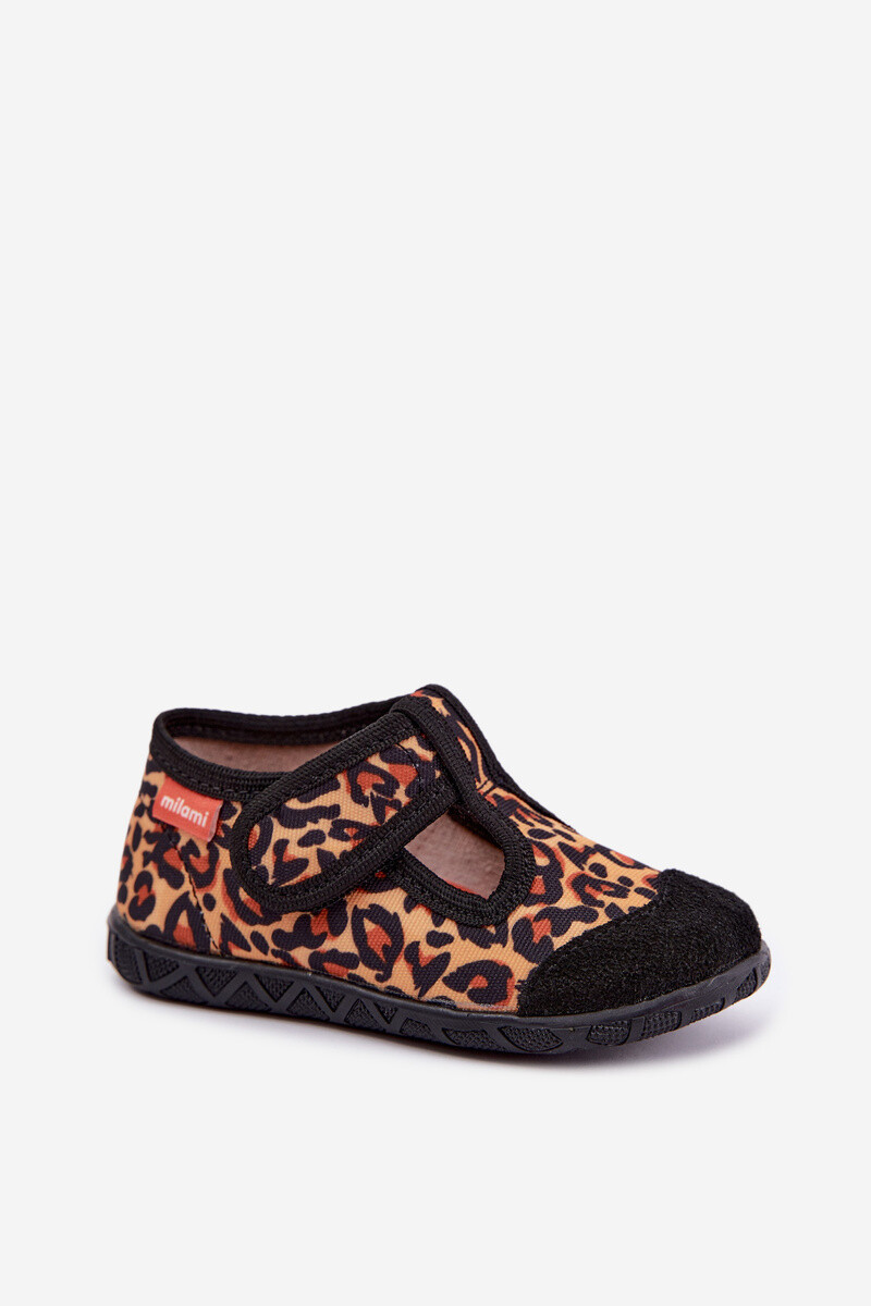Dětské pantofle Milami s leopardím potiskem, žluté a černé