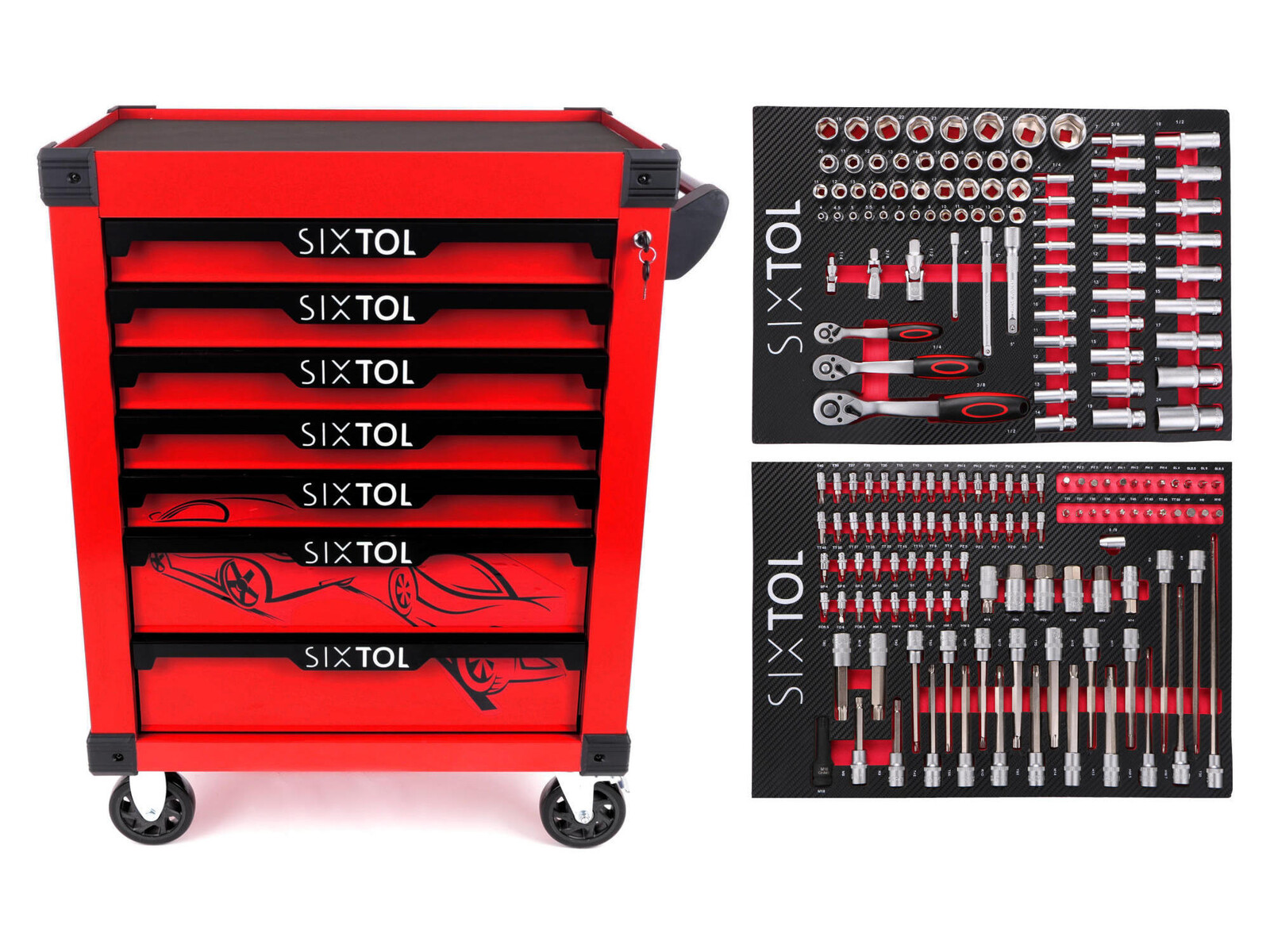 Dílenský vozík na nářadí MECHANIC TROLLEY KEVIN RED 182, 7 šuplíků, 182 ks nářadí SIXTOL