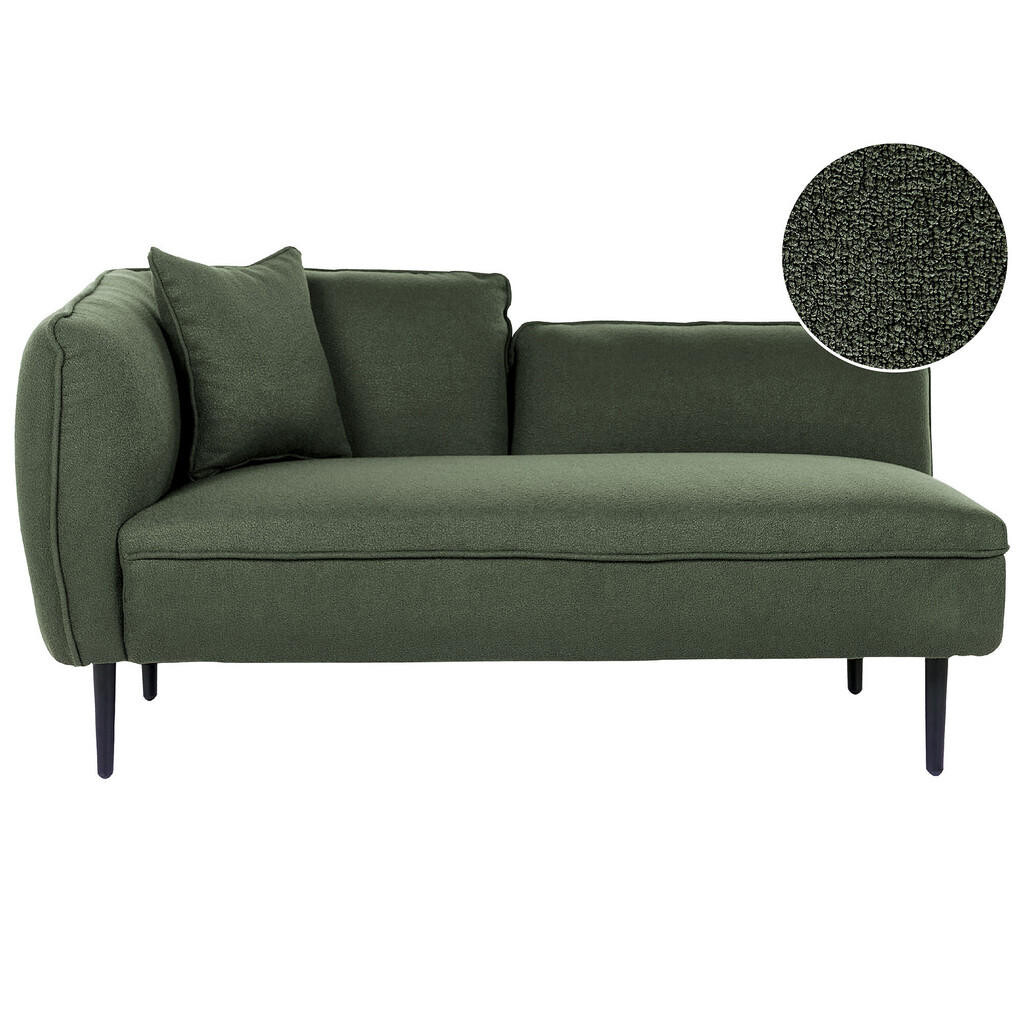 Beliani ČALOUNĚNÉ LEHÁTKO CHAISE LONGUE Bouclé tmavě zelené levostranné Chevannes