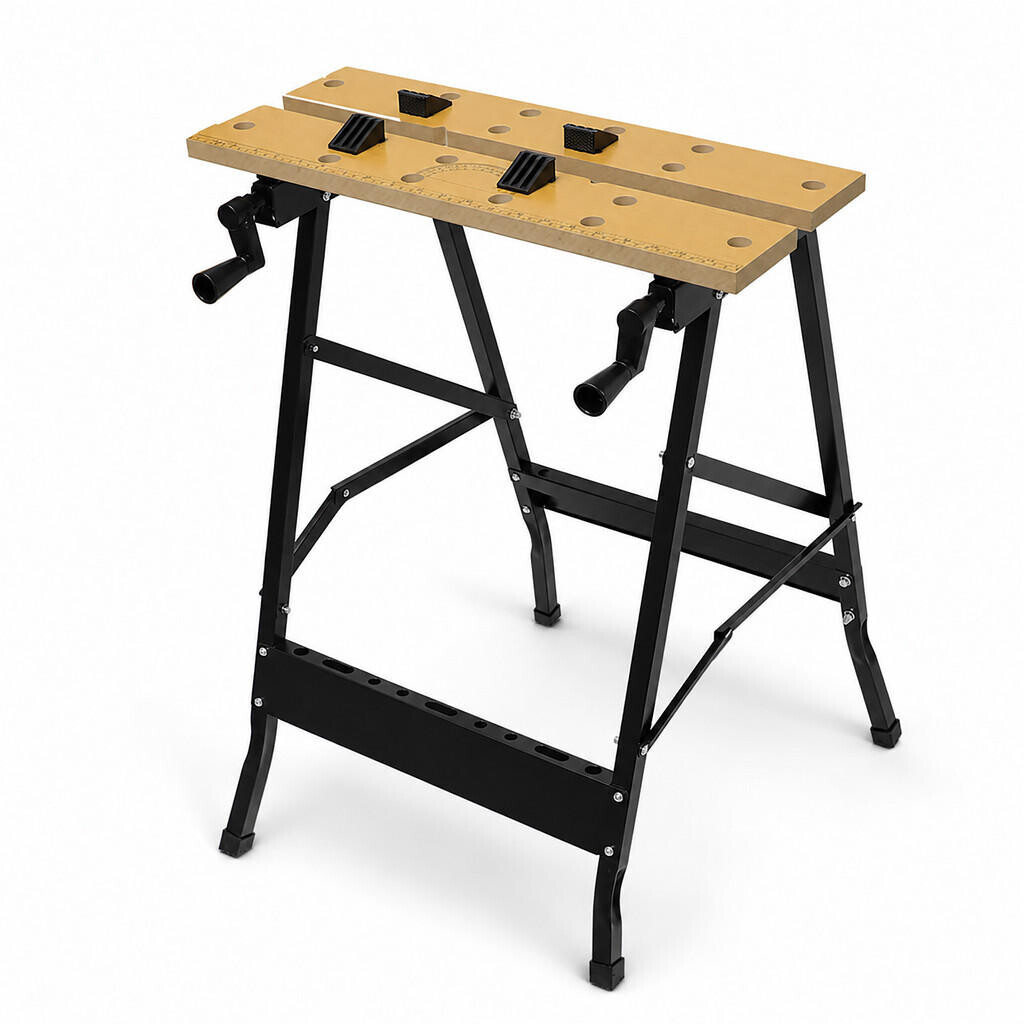 Relaxdays PONK Přírodní černá skládací s upínacími čelistmi ocel MDF 76 cm