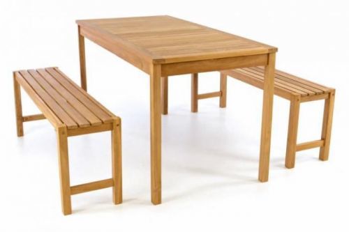 Divero Zahradní set lavic a stolu - ošetřené týkové dřevo - 135 cm