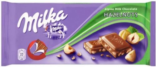 Milka Mléčná čokoláda z alpského mléka s drcenými jádry lískových ořechů