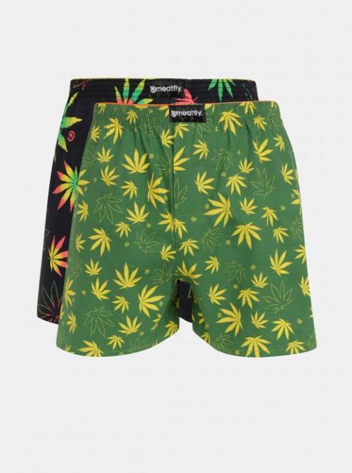 Sada dvou pánských vzorovaných boxerek v zelené a černé barvě Meatfly Agostino