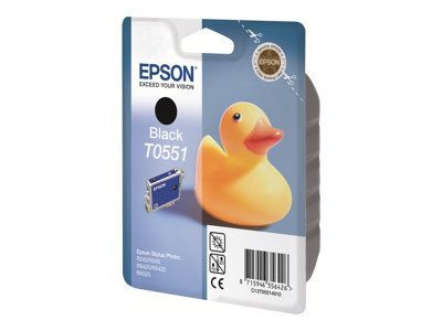 Epson T0551 - 8 ml - černá - originál - blistr s RF / akustickým alarmem - inkoustová cartridge - pro Stylus Photo R240, R245, RX420, RX425, RX520