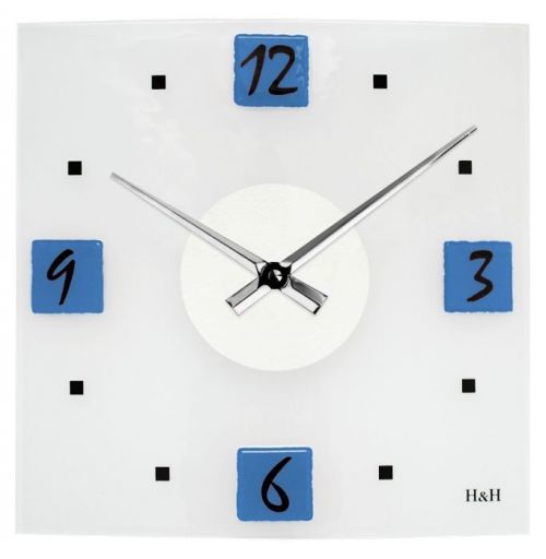 H&H Nástěnné hodiny skleněné 1130.3 žluté čtverec červené hodiny