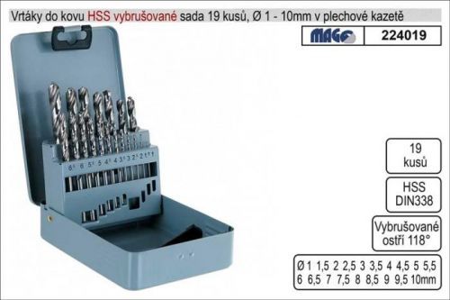 Vrtáky do kovu vybrušované 1-10mm HSS 19 kusů
