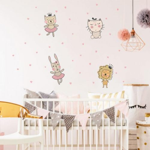 Sada nástěnných dětských samolepek Ambiance Scandinavian Animals with Hearts