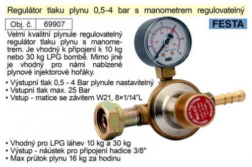 Regulátor tlaku plynu 0,5-4bar s manometrem
