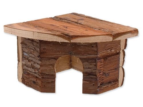 Domek SMALL ANIMALS rohový dřevěný s kůrou 16 x 16 x 11 cm