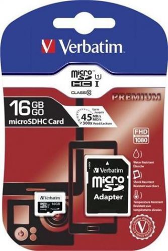 Verbatim micro SDHC 16GB PREMIUM UHS-I (U1) (45MB/s), Class 10 + adapter