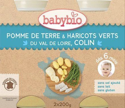 BABYBIO brambory a zelené fazolky s aljašskou treskou 2x200g