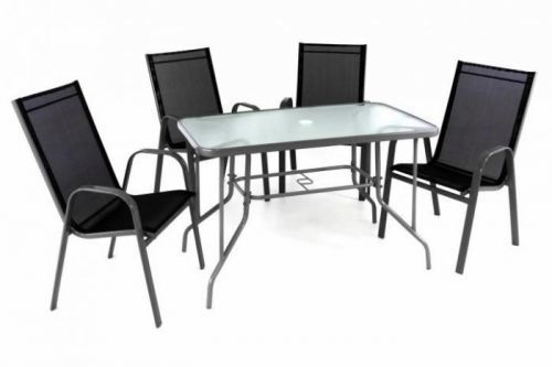 Garthen Zahradní skládací set stůl + 4 stohovatelné židle - černá