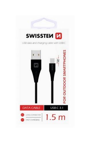 Datový kabel Swissten pro outdoorové smartphony USB-C (Type-C) 1,5m černý 36890