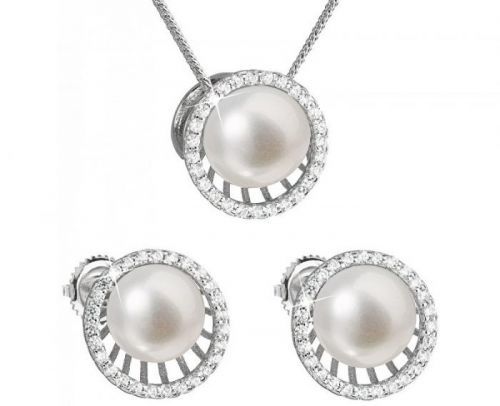 Evolution Group Luxusní stříbrná souprava s pravými perlami 29034.1