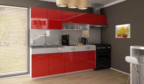 Falco Kuchyňská linka Samara 180/240 červený lesk/bílý pás