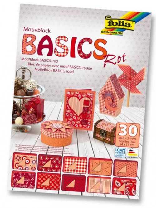 Folia 46249 - Blok s motivem BASICS Červená - 30 listů, různá gramáž, 24x34 cm