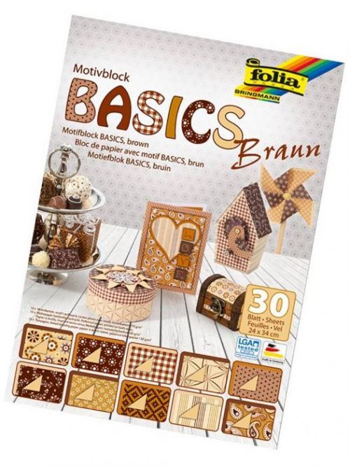 Folia 46649 - Blok s motivem BASICS Hnědá - 30 listů, různá gramáž, 24x34 cm