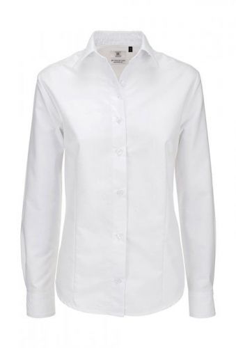 Košile dámská B&C Oxford s dlouhým rukávem - bílá