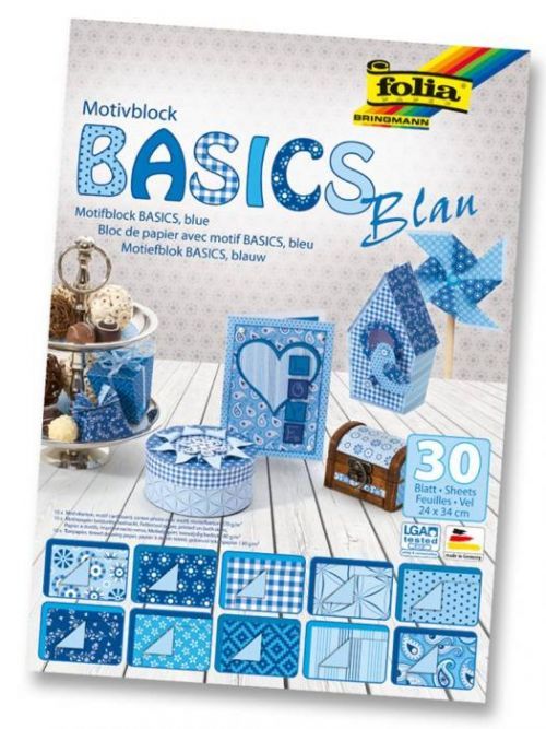 Folia 46449 - Blok s motivem BASICS Modrá - 30 listů, různá gramáž, 24x34 cm