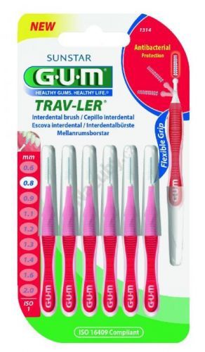 GUM TRAV-LER mezizubní kartáček s chlorhexidinem, cylindrický, 0,8 mm, 6 ks