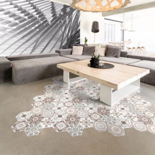 Sada 10 samolepek na podlahu Ambiance Floor Stickers Hexagons Cornalina, 40 x 90 cm