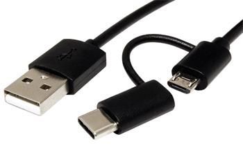 Roline USB kabel USB A(F) - microUSB B(M) + USB C(M)