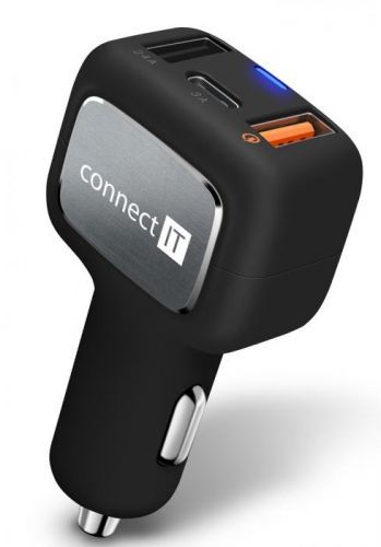 CONNECT IT InCarz QUICK CHARGE 3.0 nabíječka do auta, 2x USB, 1x USB-C, QC 3.0, černá