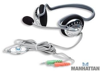 Sluchátka s mikrofonem MANHATTAN Tvarované, ovládání hlasitosti, 3.5mm jack