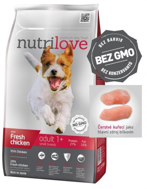 Nutrilove dog dry ADULT S fresh chicken granule pro dospělé psy malých plemen