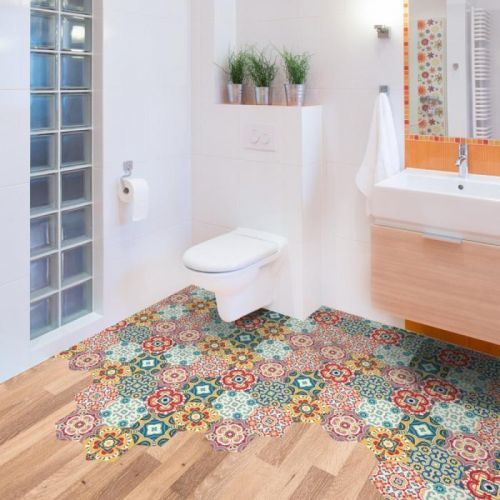 Sada 10 samolepek na podlahu Ambiance Floor Stickers Hexagons Lorena, 40 x 90 cm