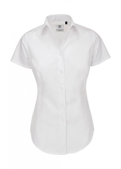 Košile dámská B&C Heritage s krátkým rukávem - bílá