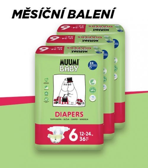 Muumi Baby Junior 12-24 kg, vel.6, měsíční balení eko plen, 3x36 ks