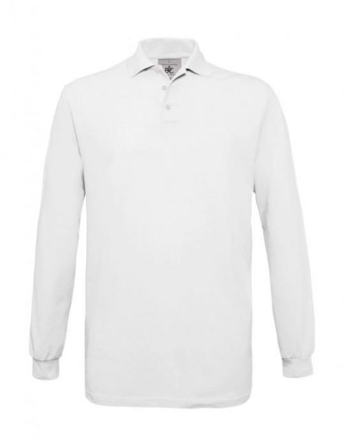 Pánské polo tričko B&C Safran s dlouhým rukávem - bílé