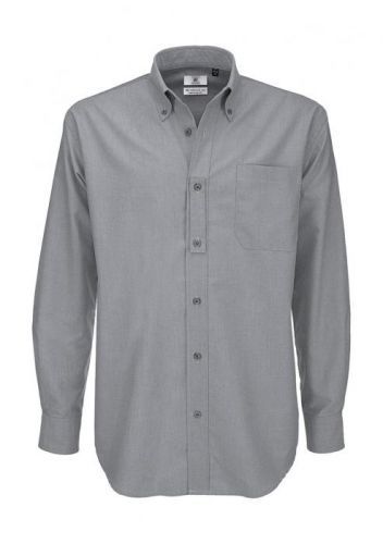 Košile pánská B&C Oxford s dlouhým rukávem - šedá