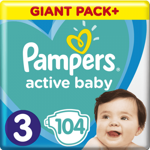 PAMPERS Active Baby 3 (6-10 kg) 104 ks GIANT PACK – jednorázové pleny