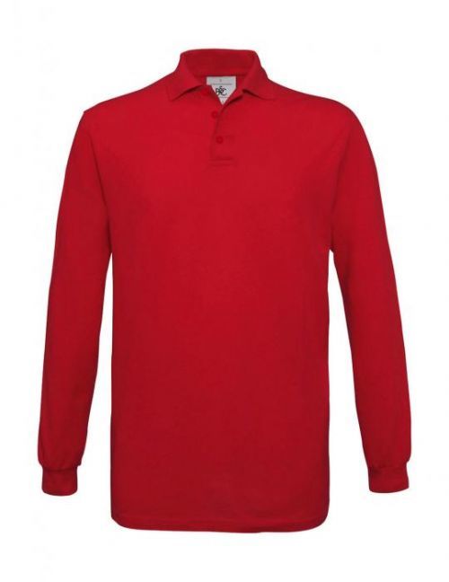 Pánské polo tričko B&C Safran s dlouhým rukávem - červená