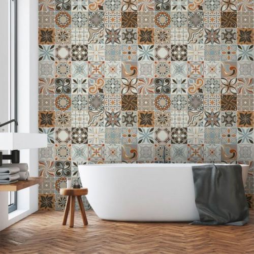 Sada 30 nástěnných samolepek Ambiance Wall Decal Cement Tiles Bali, 15 x 15 cm