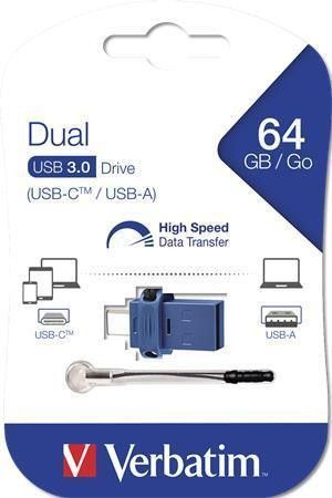 64GB USB Flash 3.0 + USB-C adaptér, VERBATIM 