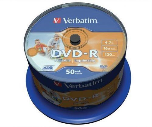 DVD-R 4,7GB, 16x, Printable, no-ID, Verbatim, 50-cake, 43744/43533