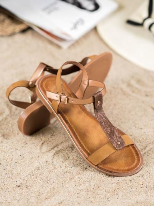 Klasické hnědé  sandály dámské bez podpatku